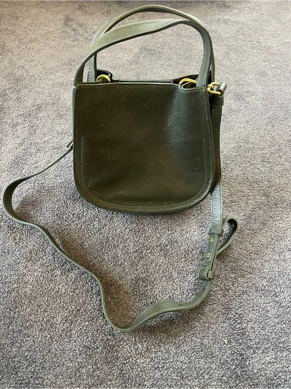 Madewell Olive Green Leather Crossbody with Gold-Tone Hardware